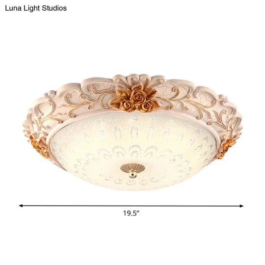 12’/16’/19.5’ Led Flush Mount Lighting With Opal Blown Glass Shade - White - Gold Retro Ceiling Lamp