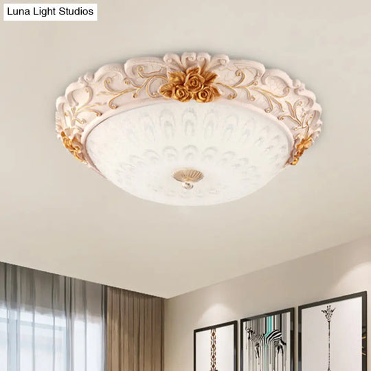 12/16/19.5 Led Flush Mount Lighting With Opal Blown Glass Shade - White-Gold Retro Ceiling Lamp / 12