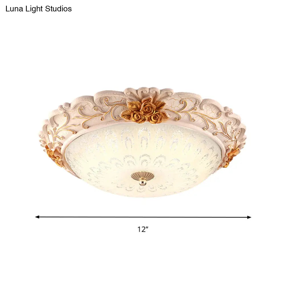 12’/16’/19.5’ Led Flush Mount Lighting With Opal Blown Glass Shade - White - Gold Retro Ceiling Lamp
