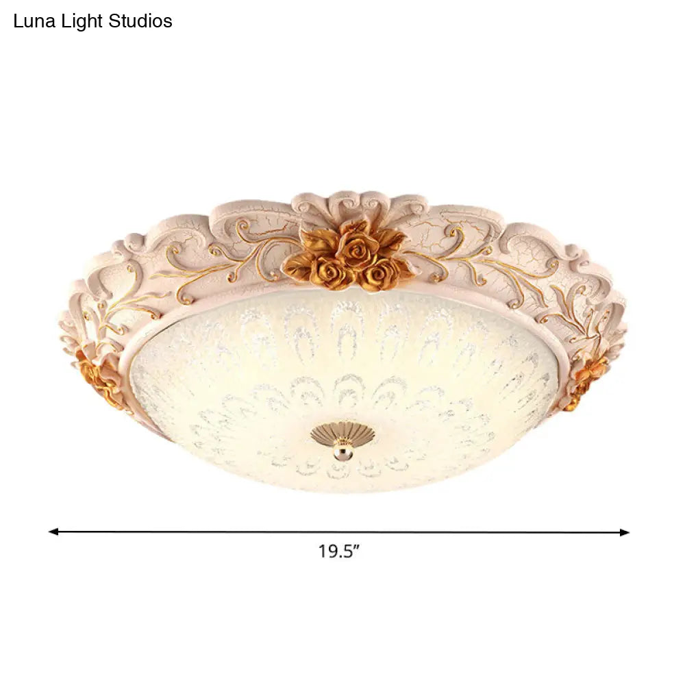 12/16/19.5 Led Flush Mount Lighting With Opal Blown Glass Shade - White-Gold Retro Ceiling Lamp