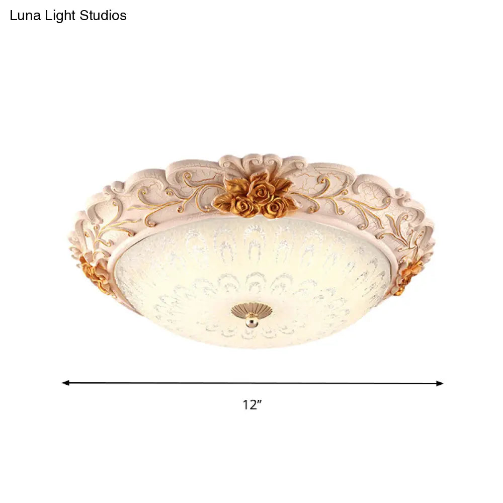 12/16/19.5 Led Flush Mount Lighting With Opal Blown Glass Shade - White-Gold Retro Ceiling Lamp
