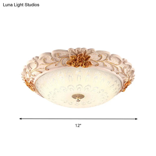 12/16/19.5 Led Flush Mount Lighting With Opal Blown Glass Shade - White-Gold Retro Ceiling Lamp