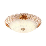 12/16/19.5 Led Flush Mount Lighting With Opal Blown Glass Shade - White-Gold Retro Ceiling Lamp