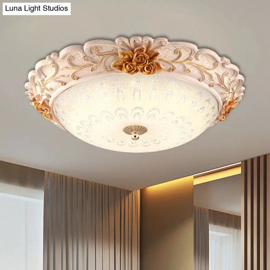 12’/16’/19.5’ Led Flush Mount Lighting With Opal Blown Glass Shade - White - Gold Retro Ceiling Lamp