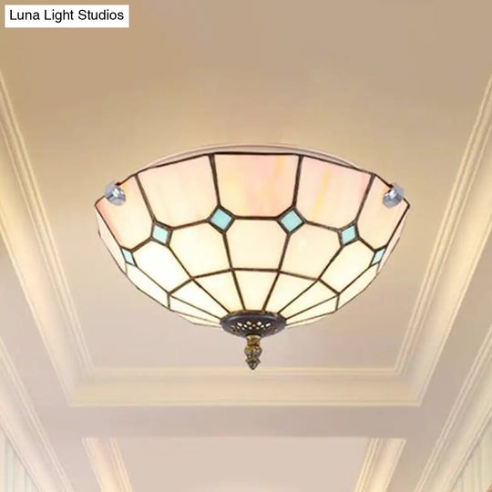 12/16/19.5 Wide Pink Tiffany Ceiling Light With Grid Glass Bowl Shade - Perfect For Living Room Or