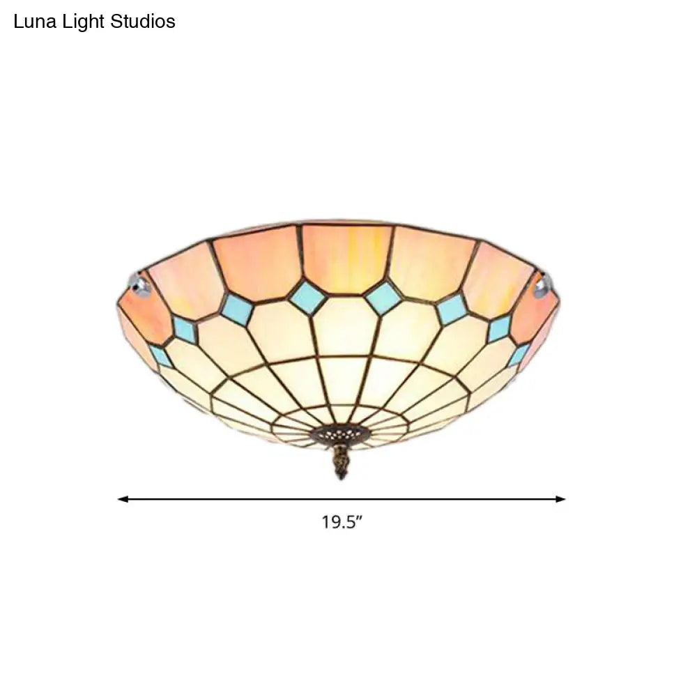 12/16/19.5 Wide Pink Tiffany Ceiling Light With Grid Glass Bowl Shade - Perfect For Living Room Or