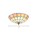 12/16/19.5 Wide Pink Tiffany Ceiling Light With Grid Glass Bowl Shade - Perfect For Living Room Or