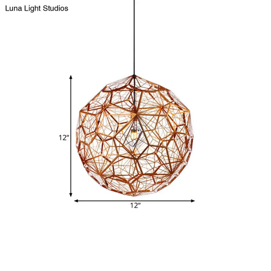 Faceted Globe Pendant Lighting - Rose Gold Contemporary Metal Ceiling Light (12/16/19.5W)