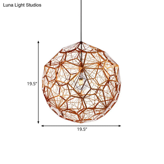 Faceted Globe Pendant Lighting - Rose Gold Contemporary Metal Ceiling Light (12/16/19.5W)