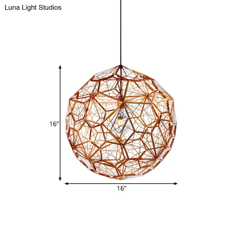 Faceted Globe Pendant Lighting - Rose Gold Contemporary Metal Ceiling Light (12/16/19.5W)