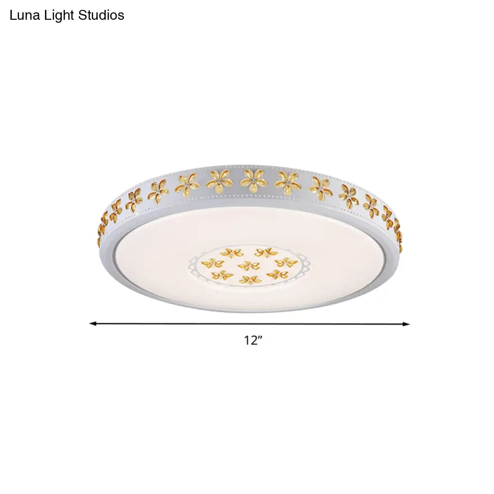 12’/16.5’/20.5’ White Flower Flush Mount Acrylic Led Living Room Light In White/3 Color