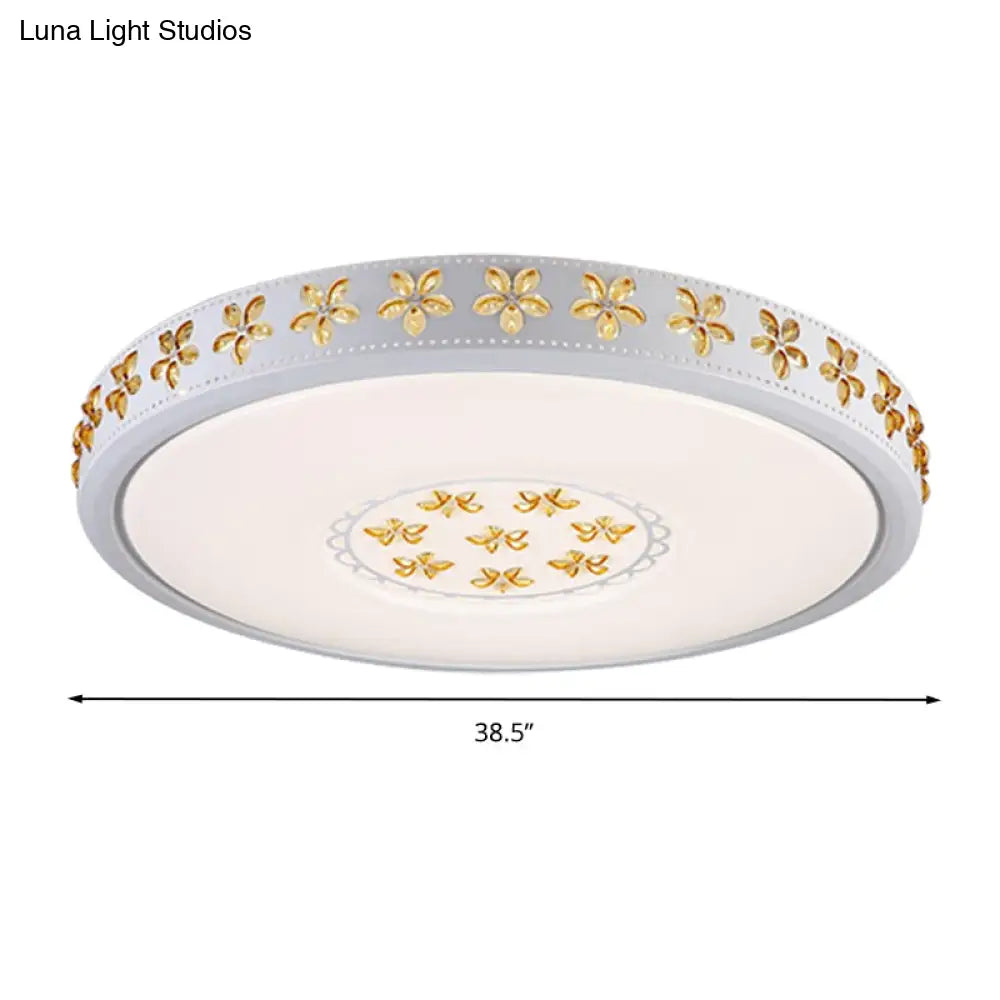 12’/16.5’/20.5’ White Flower Flush Mount Acrylic Led Living Room Light In White/3 Color