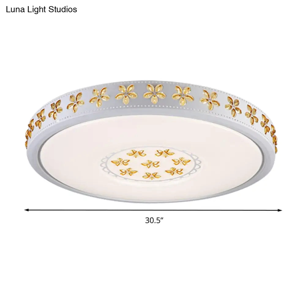 12’/16.5’/20.5’ White Flower Flush Mount Acrylic Led Living Room Light In White/3 Color