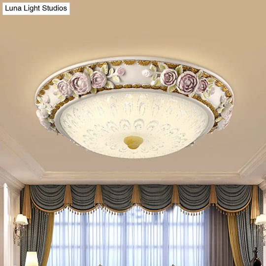 12/16 Country Style Led Sunflower/Rose Flush Light With Seeded Glass Shade