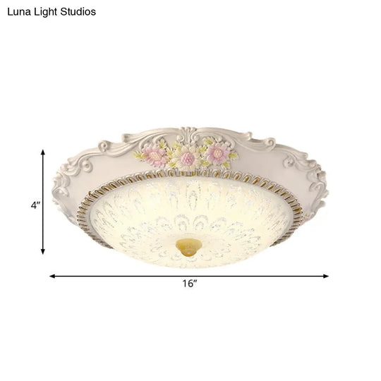 12/16 Country Style Led Sunflower/Rose Flush Light With Seeded Glass Shade