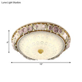 12’/16’ Country Style Led Sunflower/Rose Flush Light With Seeded Glass Shade