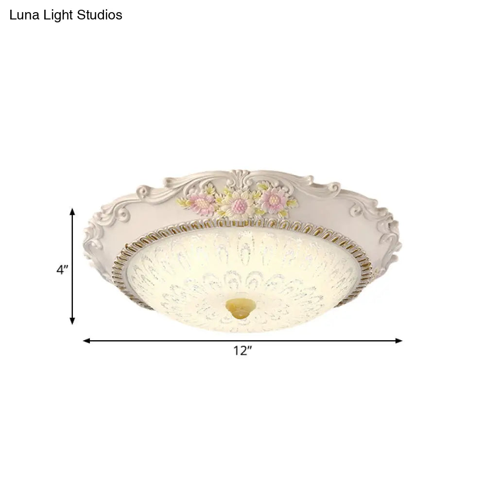 12/16 Country Style Led Sunflower/Rose Flush Light With Seeded Glass Shade