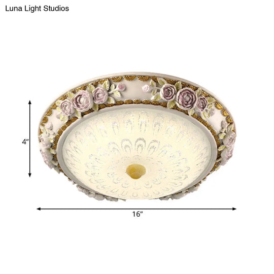 12/16 Country Style Led Sunflower/Rose Flush Light With Seeded Glass Shade