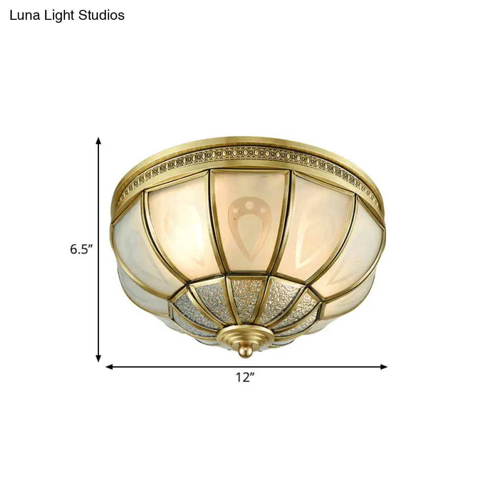 12/16 Dome Flush Mount Light With Colonial Opal Frosted Glass Brass Finish 2/3 Bulbs - Bedroom