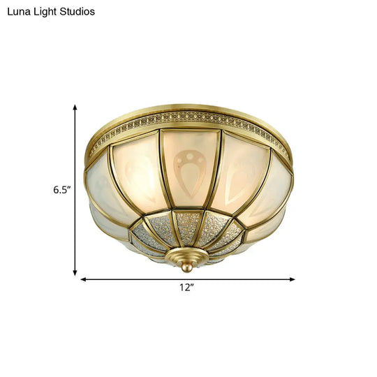 12’/16’ Dome Flush Mount Light With Colonial Opal Frosted Glass Brass Finish 2/3 Bulbs -