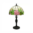 12/16 Pink Rose Tiffany Stained Glass Table Light With 1 In Bronze/Black Black / 12