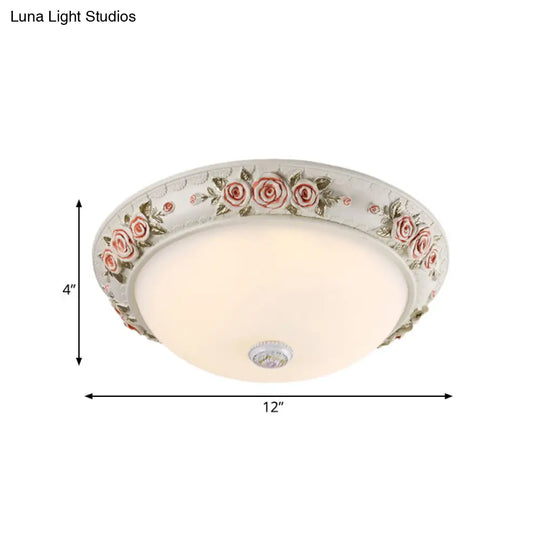 12’/16’ Wide Domed Ceiling Mounted Light With White Glass Flush Lamp And Rose Deco - Korea