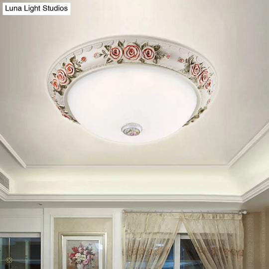 12’/16’ Wide Domed Ceiling Mounted Light With White Glass Flush Lamp And Rose Deco - Korea