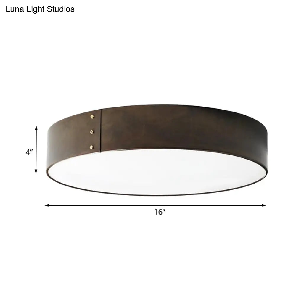 12’/16’ Wide Drum Minimalist Acrylic Led Flush Mount Ceiling Fixture In Grey Finish For Bedroom