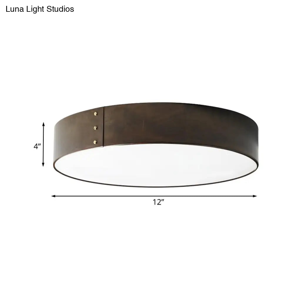 12/16 Wide Drum Minimalist Acrylic Led Flush Mount Ceiling Fixture In Grey Finish For Bedroom