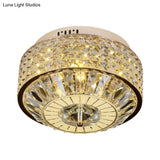 12’/16’ Wide Led Crystal Flush Light Fixture In Gold For Modern Bedroom Ceiling Mount