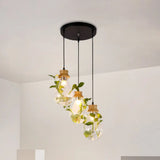 12/19.5 W Clear Glass Farmhouse Pendant Light Kit In Black 3-Head Cluster Design Bulb Shaped