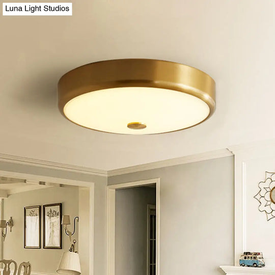 12.5/16 Diameter Antiqued Gold Led Flush Mount Ceiling Light - Simplicity White Glass Bowl Bedroom