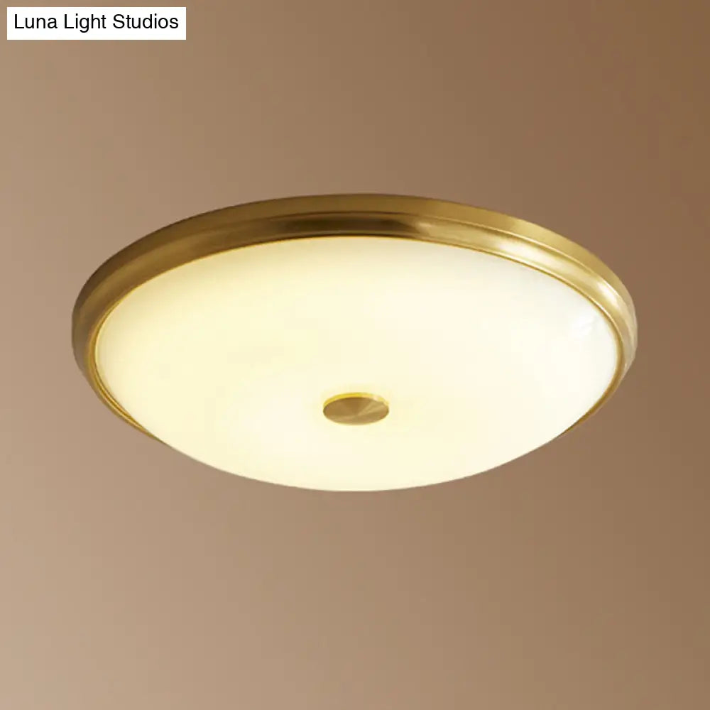 12.5/16 Diameter Antiqued Gold Led Flush Mount Ceiling Light - Simplicity White Glass Bowl Bedroom