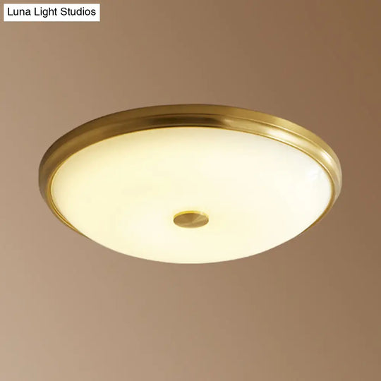 12.5/16 Diameter Antiqued Gold Led Flush Mount Ceiling Light - Simplicity White Glass Bowl Bedroom