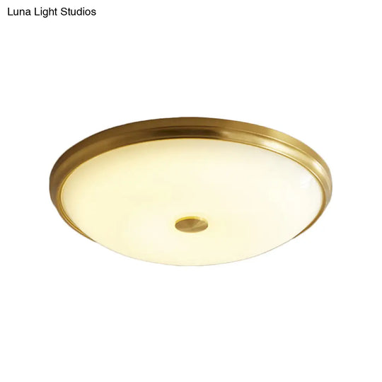 12.5/16 Diameter Antiqued Gold Led Flush Mount Ceiling Light - Simplicity White Glass Bowl Bedroom