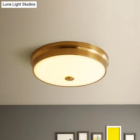 12.5/16 Diameter Antiqued Gold Led Flush Mount Ceiling Light - Simplicity White Glass Bowl Bedroom