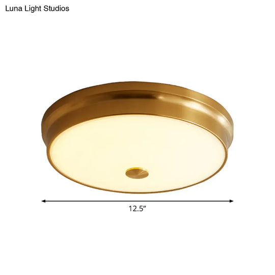12.5/16 Diameter Antiqued Gold Led Flush Mount Ceiling Light - Simplicity White Glass Bowl Bedroom