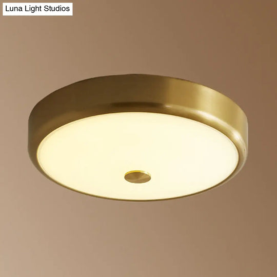 12.5/16 Diameter Antiqued Gold Led Flush Mount Ceiling Light - Simplicity White Glass Bowl Bedroom