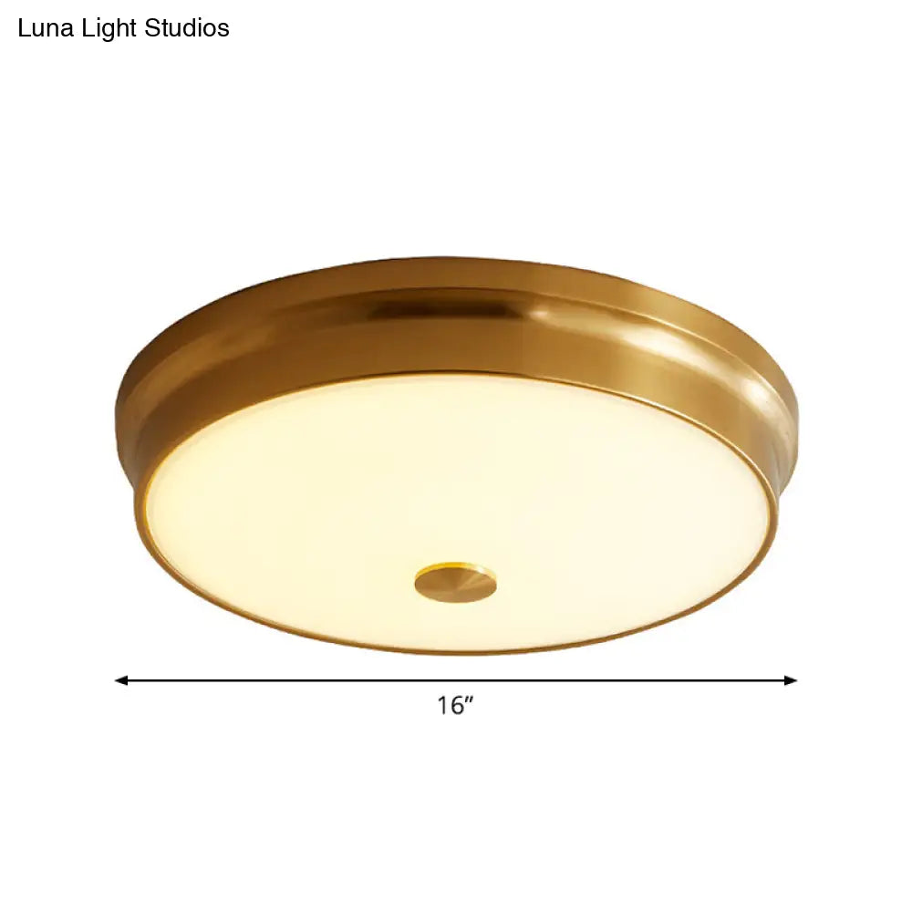12.5/16 Diameter Antiqued Gold Led Flush Mount Ceiling Light - Simplicity White Glass Bowl Bedroom