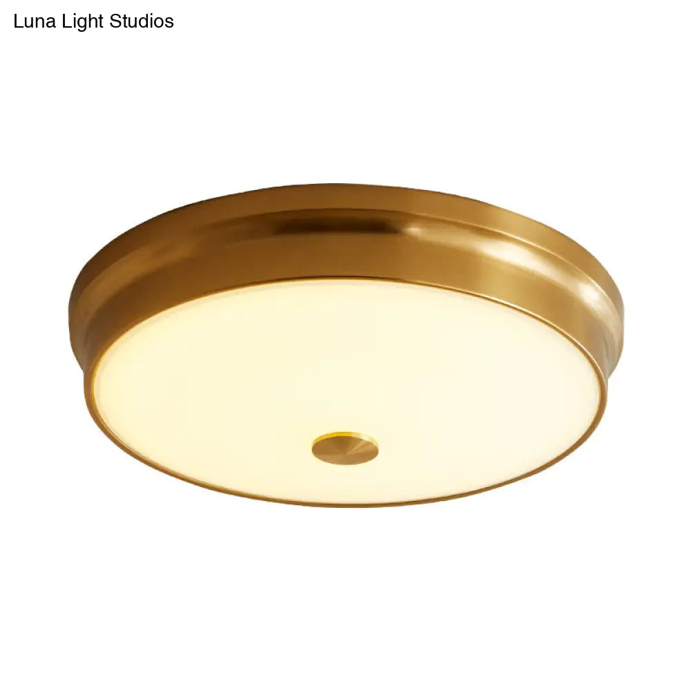 12.5/16 Diameter Antiqued Gold Led Flush Mount Ceiling Light - Simplicity White Glass Bowl Bedroom