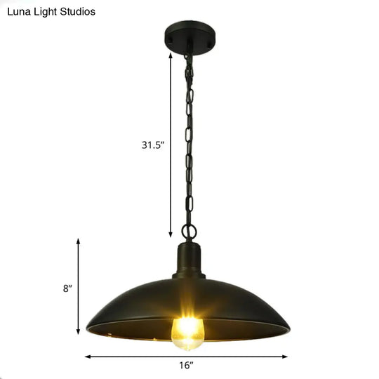 12.5’/16’ W Loft Style Hanging Pendant Lamp With Bowl Shade Adjustable Chain - Metallic And