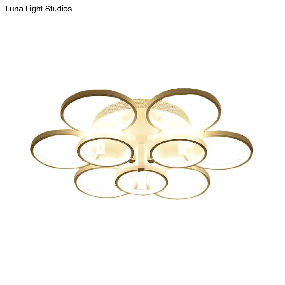 Modern Acrylic Flush Ceiling Light In White - Flower-Like Circle Design 9/12 Lights Led Ideal For