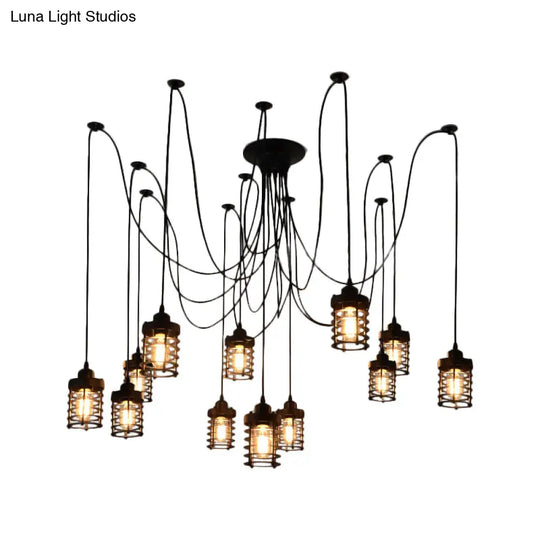 Farmhouse Bedroom Pendant Lamp - 12 Head Swag Multi-Light Ceiling Light With Black Iron Cage