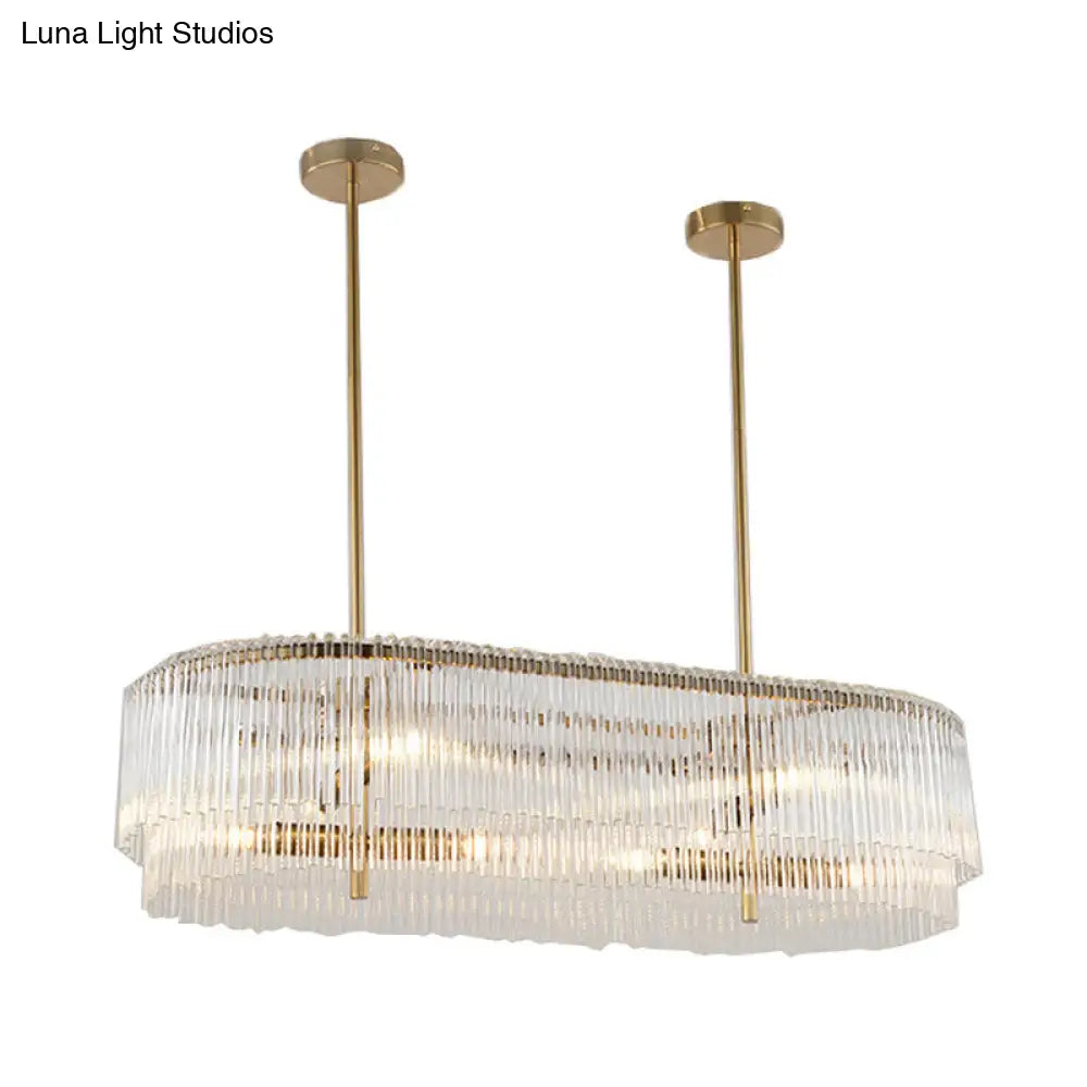 12-Light Brass Crystal Rod Island Chandelier For Modern Dining Room