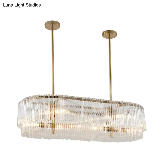 12-Light Brass Crystal Rod Island Chandelier For Modern Dining Room