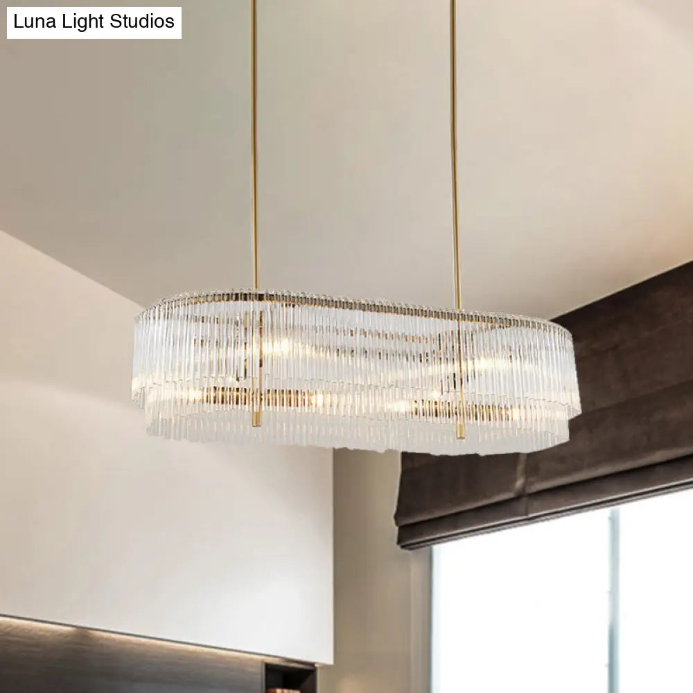 12-Light Brass Crystal Rod Island Chandelier For Modern Dining Room