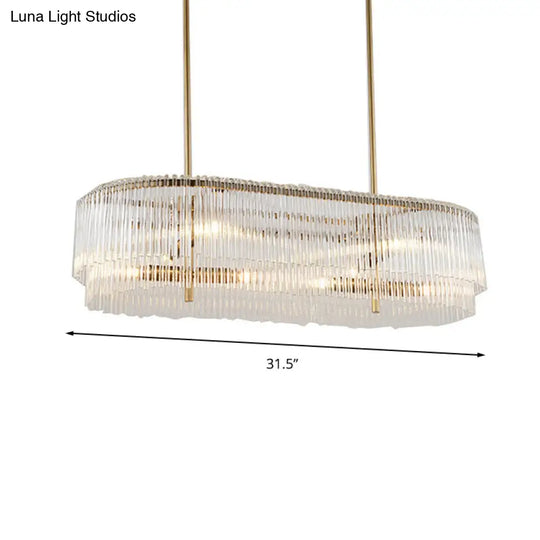 12-Light Brass Crystal Rod Island Chandelier For Modern Dining Room