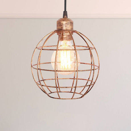 Retro Style Globe Ceiling Lamp - Metal Hanging Light Fixture In Black/Copper