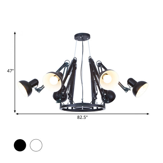 Retro Black/White Dome Pendant Chandelier With Adjustable Arm - 6 Lights Spider Design