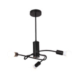Industrial Vintage Black Metal Chandelier With 3/5 Lights Twirled Design And Exposed Bulbs - Perfect
